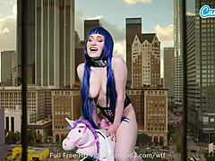 lizzie love cosplays hinata, masturbates on sybian machine