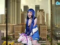 lizzie love cosplays hinata, masturbates on sybian machine