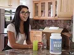 Watch cute Gina Valentina's first blowbang with five big cocks