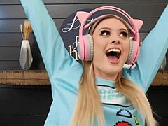 Hot gamer chick gets blasted with loads in the face.