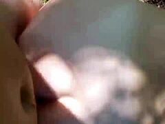 blonde bent over for outdoor doggystyle cumshot