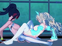 Intense lesbian futanari sex