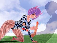 This 3D hentai features big ass and tits in fishnet.