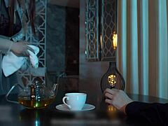 The lord enjoys his clumsy maid Mollyredwolf in a sloppy blowjob and deepthroat session