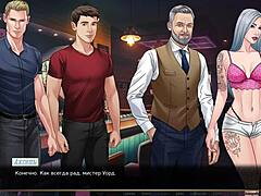 In this hentai game, the character uses a dildo on her big nipples and tits