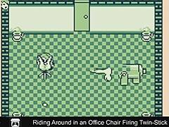 Riding around in an office chair firing twin-stick style