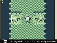 Riding around in an office chair firing twin-stick style