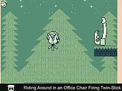 Riding around in an office chair firing twin-stick style