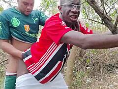 Hot gay studs banging hard bareback in wild forest scene