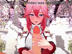 yae miko sucks cock in pov hentai from genshin impact?