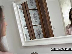 Beautiful perky latina bounces on hard cock in couple amateur scene