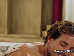 Hot Tattooed Masseuse Milks Oily Cock with Blowjob!