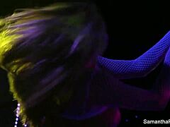 Samantha saint strips in shower, shows big tits ass pussy behind scenes