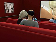 害羞妻子在色情影院被分享，哇！