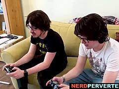 Blonde Beauty Sucks Two Hard Cocks Hard