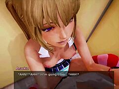 College anime babe with big tits rides a monster cock in wild scene