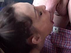 Candie Cross Drops on Knees for Intense Facial Blowjob with Deepthroat Action