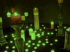 cosplay ritual with candles and outdoor masturbation
