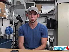 cute stud at office gets asshole rimmed and fucked by horny director's big black cock