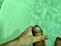 gordinho jerking off in the shower till he cums hard.