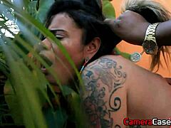 Black gardener boldly fucks milf mother in the backyard