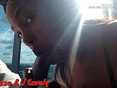 Hot black chick gives blowjob and deepthroat big cock