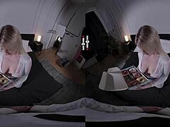 In the DARK ROOM VR, the big boss gets a blowjob from a blonde with big tits.