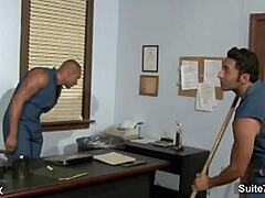 Cleaning Guys Share Intimate Moments In Office