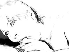 cartoon nympho deepthroats and masturbates with facial cumshot