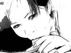 cartoon nympho deepthroats and masturbates with facial cumshot