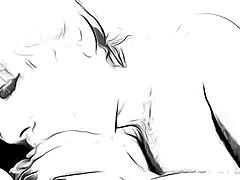 cartoon nympho deepthroats and masturbates with facial cumshot