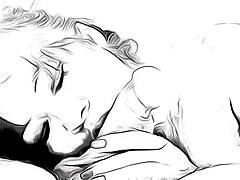 cartoon nympho deepthroats and masturbates with facial cumshot