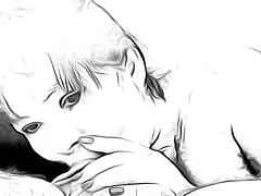 cartoon nympho deepthroats and masturbates with facial cumshot