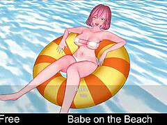 this babe on the beach is playing an erotic game, so anime hentai style