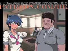 Petite brunette sucks big cock and rides to creampie in hentai anime style