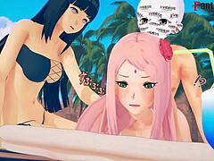 I watch Hinata and Sakura get jealous in Naruto hentai while fucking step relatives