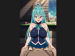 Konosuba Aqua Gets Standing Sex Creampie in H Game