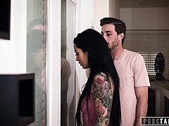 Pure Taboo: Vulnerable Ebony Teen Jenna Foxx Joins Roommate for Rough Threesome Action.