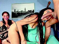 Damn! Slutty Latina teen delivers nasty blowjobs at wild domination party with 3some action