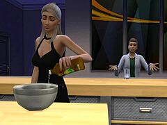 Stepson impregnates stepmother on New Year's Eve in hentai.