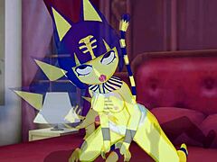 我看着Ankha在卧室骑鸡巴