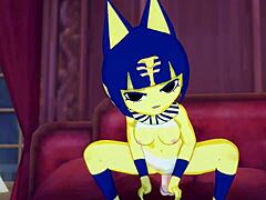 我看着Ankha在卧室骑鸡巴