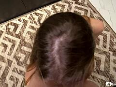 babe from the club blows fantastic on her knees in lingerie