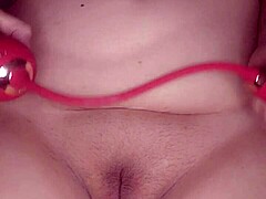 Chubby BBW licks pussy with toy and cums