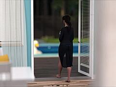 Teacher with big tits and ass in summer heat