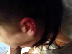 White slut loves sucking big cock in intense blowjob session!