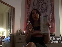 i'm using this huge glass dildo on charlie's tight ass and it's driving me crazy