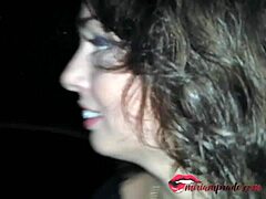 Conversational Young chick with big boobs blows in public pool