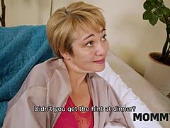 Stepmom seduces with shaved pussy, overwhelming him in wild cougar action!