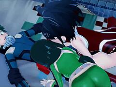 deku takes momo and tsuyu in hot threesome